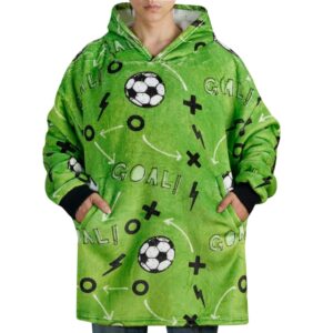 Soccer Gifts for Men, Boys, Girls, Wearable Blanket Hoodie, Oversized Flannel Hooded Blanket, Plush, Cozy, Warm, Soft, One Size