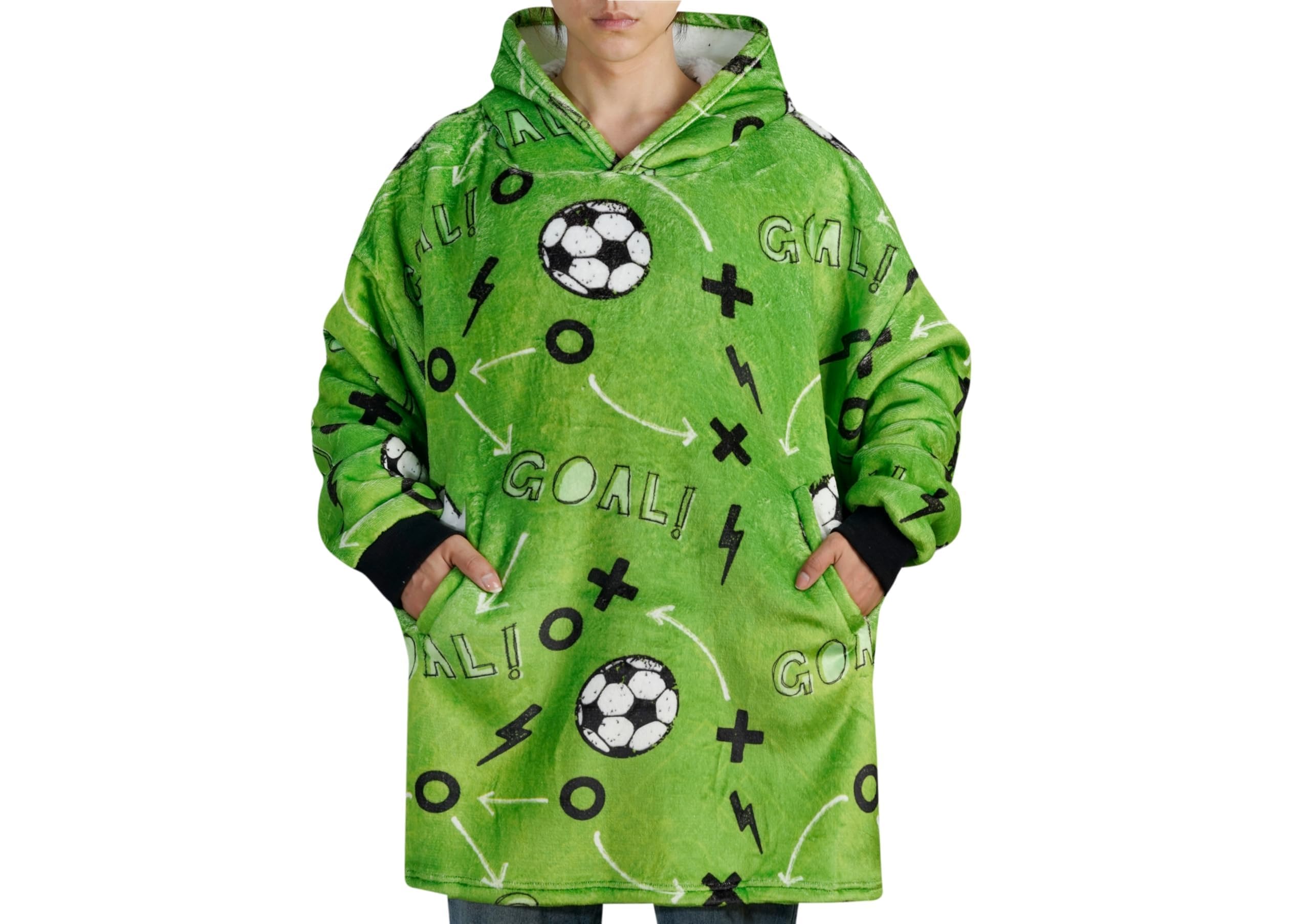 Soccer Gifts for Men, Boys, Girls, Wearable Blanket Hoodie, Oversized Flannel Hooded Blanket, Plush, Cozy, Warm, Soft, One Size