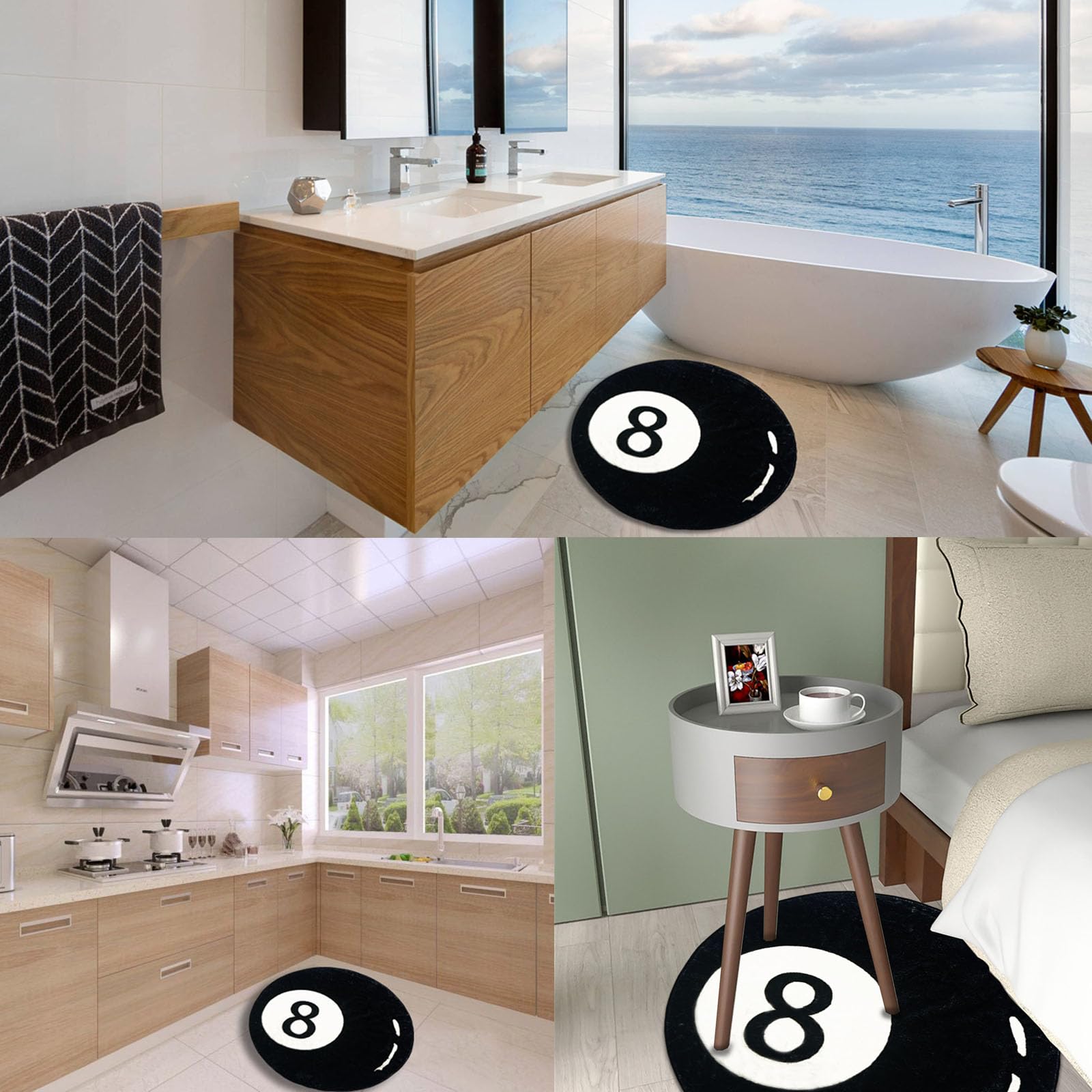 8 Ball Rug, 32" Black Round Area Rug, Cute Black Floor Rug Doormat, Billiard 8 Ball Carpet, Eight Ball Rug Absorbent&Soft Bath Mat for Living Dining Dorm Room Bedroom Decor (40")