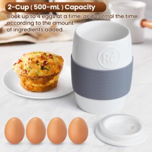 Professional Ceramic Egg Cooker for Microwave, Quick Scrambled Egg Maker Holds Up to 4 Eggs, Easy & Healthy Breakfast Microwave Cooker Great for Mug Cake, Muffin, Omelet, 100% Food Safe