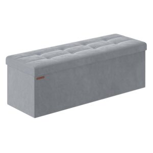 songmics storage ottoman bench, foldable ottoman foot rest, 15 x 43 x 15 inches, end of bed bench, storage chest, load up to 660 lb, for living room, bedroom, entryway, dove gray ulsf277g02