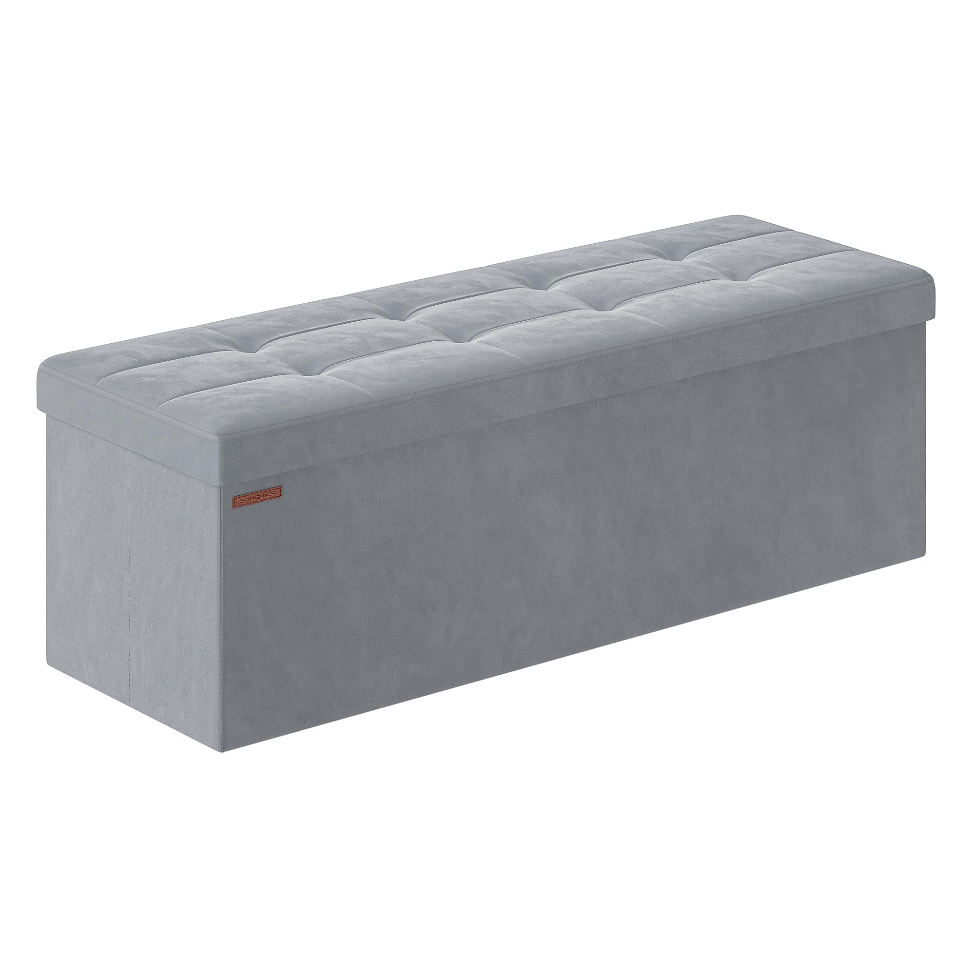 SONGMICS Storage Ottoman Bench, Foldable Ottoman Foot Rest, 15 x 43 x 15 Inches, End of Bed Bench, Storage Chest, Load up to 660 lb, for Living Room, Bedroom, Entryway, Dove Gray ULSF277G02