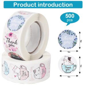 1000 Pieces Thank You Stickers, Round Seal Label Stickers for Greeting Cards Gift Envelopes Boxes Party Decoration Handmade (1'' and 2 Rolls)