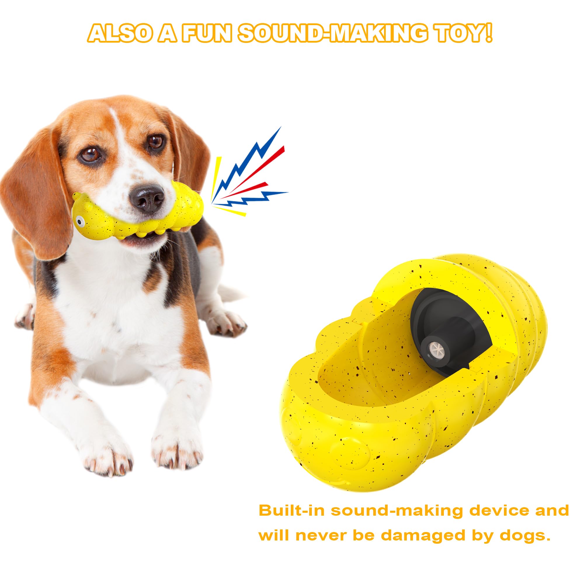 HONGEZEY Dog Toys for Aggressive Chewers, Interactive Squeaky Dog Toys, Indestructible Dog Chew Toy for Training and Cleaning Teeth, Durable Elasticity Dog Toys for Small Medium Large Breed (Yellow)