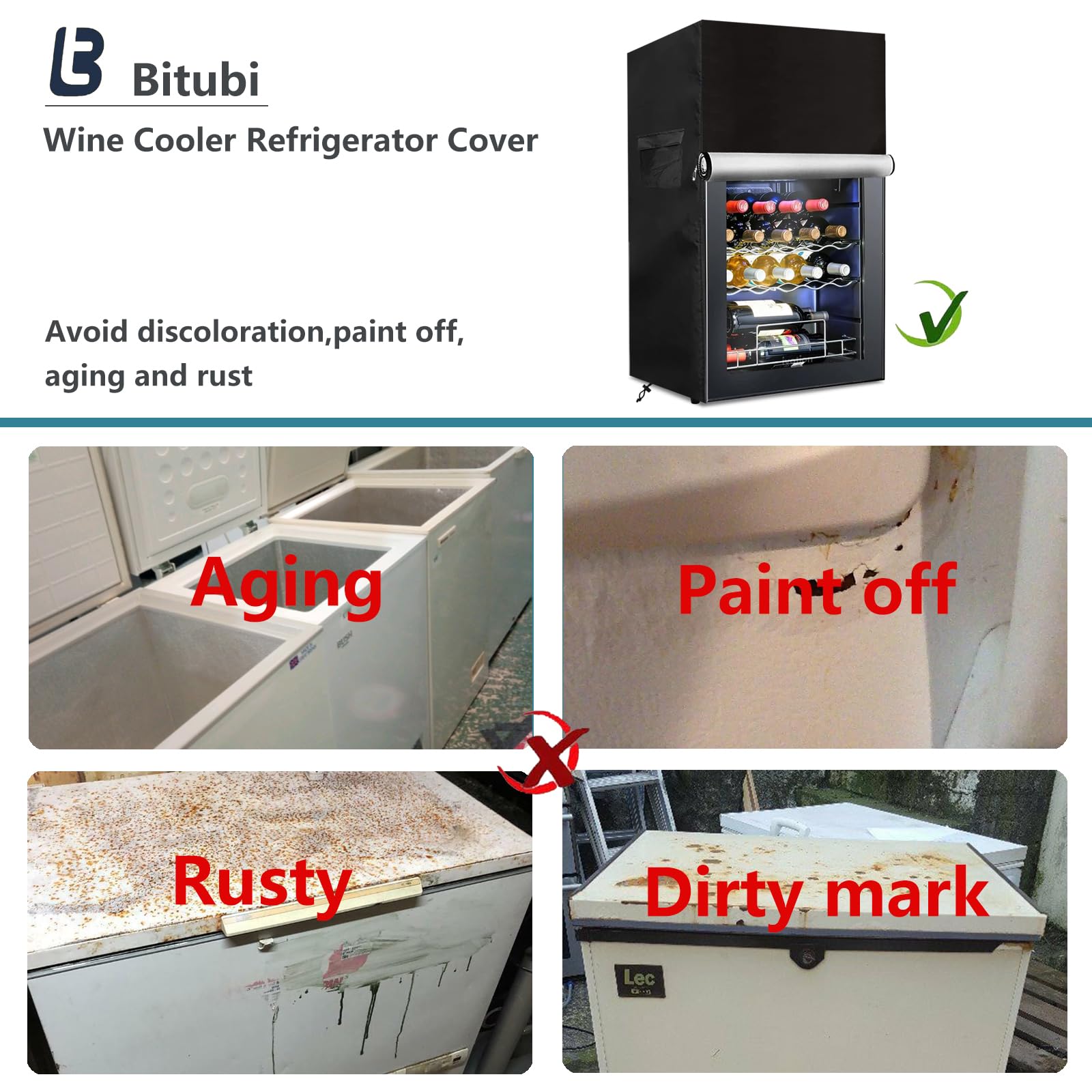 Bitubi Wine Cooler Refrigerator Cover,Outdoor Fridge Cover – Waterproof, Dustproof, Sun-Proof, 20" W x 20" D x 33" H. Suitable for most 32-36 Bottle Beer or Wine Mini Fridge (Black)