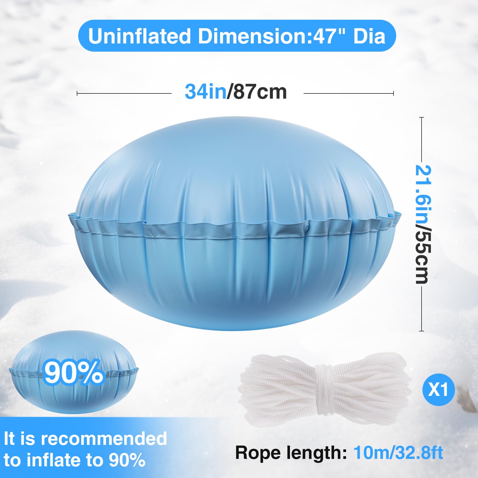 MADHOLLY Dome Patio Furniture Cover Airbag- 47In Dia Reusable Weather Resistant Dome Airbag with Ropes to Fix- Picnic Table Airbag Patio Table Cover Support for Outdoor Patio Furniture, Blue