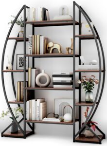 moozerka large oval bookshelf, 70“ tall open 5 tier industrial bookcases, modern etagere bookcase furniture, wall units for living room, bookshelves display shelves for office