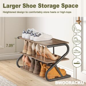 BWOORACKU Shoe Rack - Multi-Functional 3-Tier Z-Shaped Wooden Storage Organizer for Shoes, Entryway to Garage & More(Light Rustic)