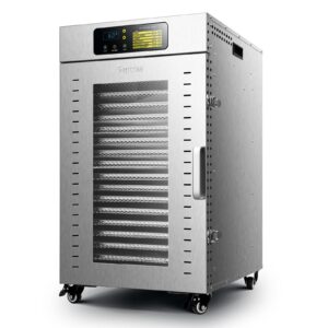 septree commercial food dehydrator 18 trays, 1500w large capacity 34.42ft² food dryer machine for jerky, meat, fruit, herbs, full stainless steel industrial dehydrater biltong maker