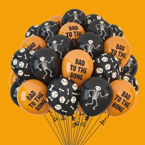 house of party 50pcs halloween skeleton balloons | 12inch black orange skull latex balloon day of the dead party supplies | halloween party balloons for malls, bars, homes halloween party decorations