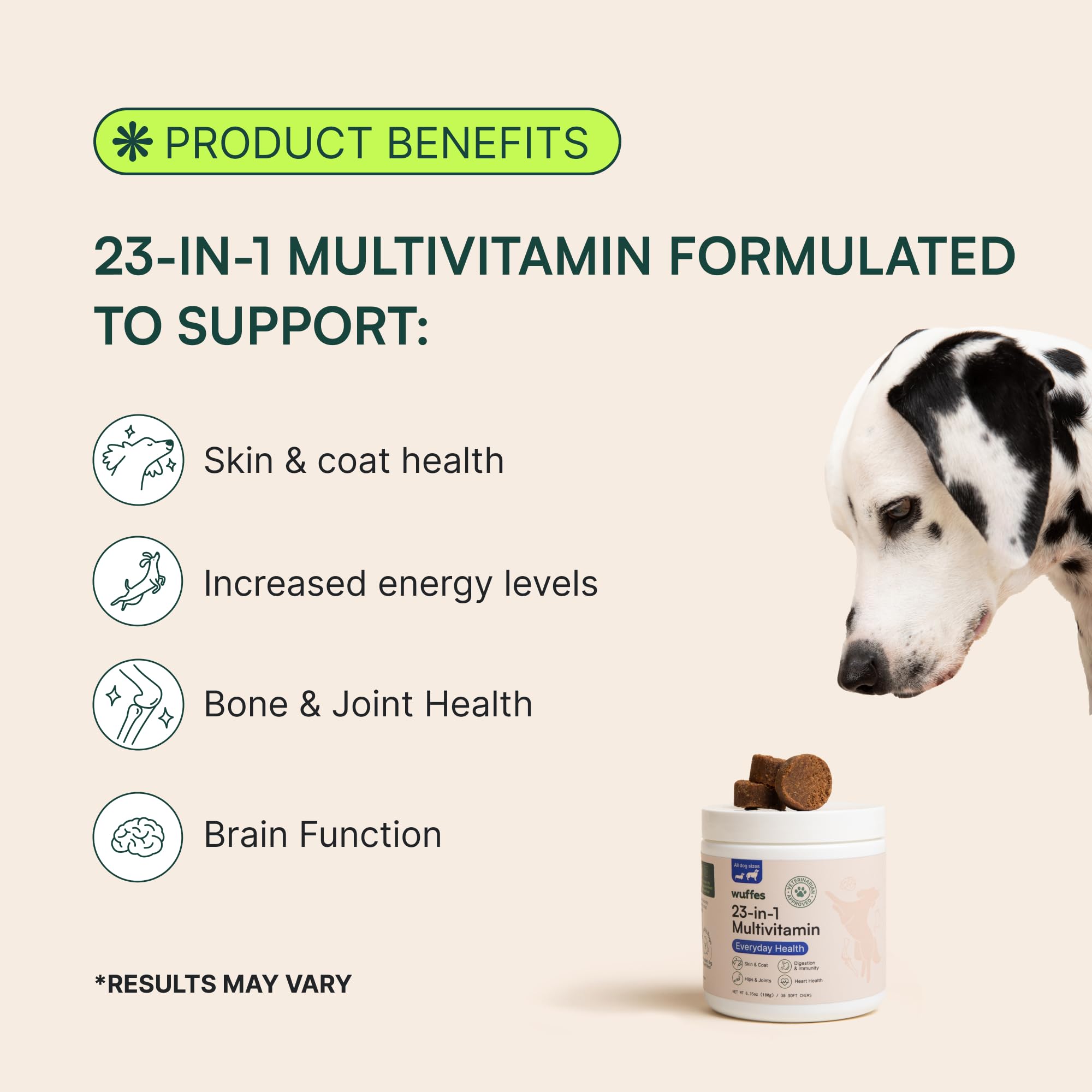 Wuffes 23-in-1 Chewable Dog Multivitamin&Supplements - Dog Multivitamin for Small&Large Breed - Pet Vitamins and Minerals for Coat, Heart, Hips&Joints, Digestion&Immune System, 30 Soft Chews (23-in-1)