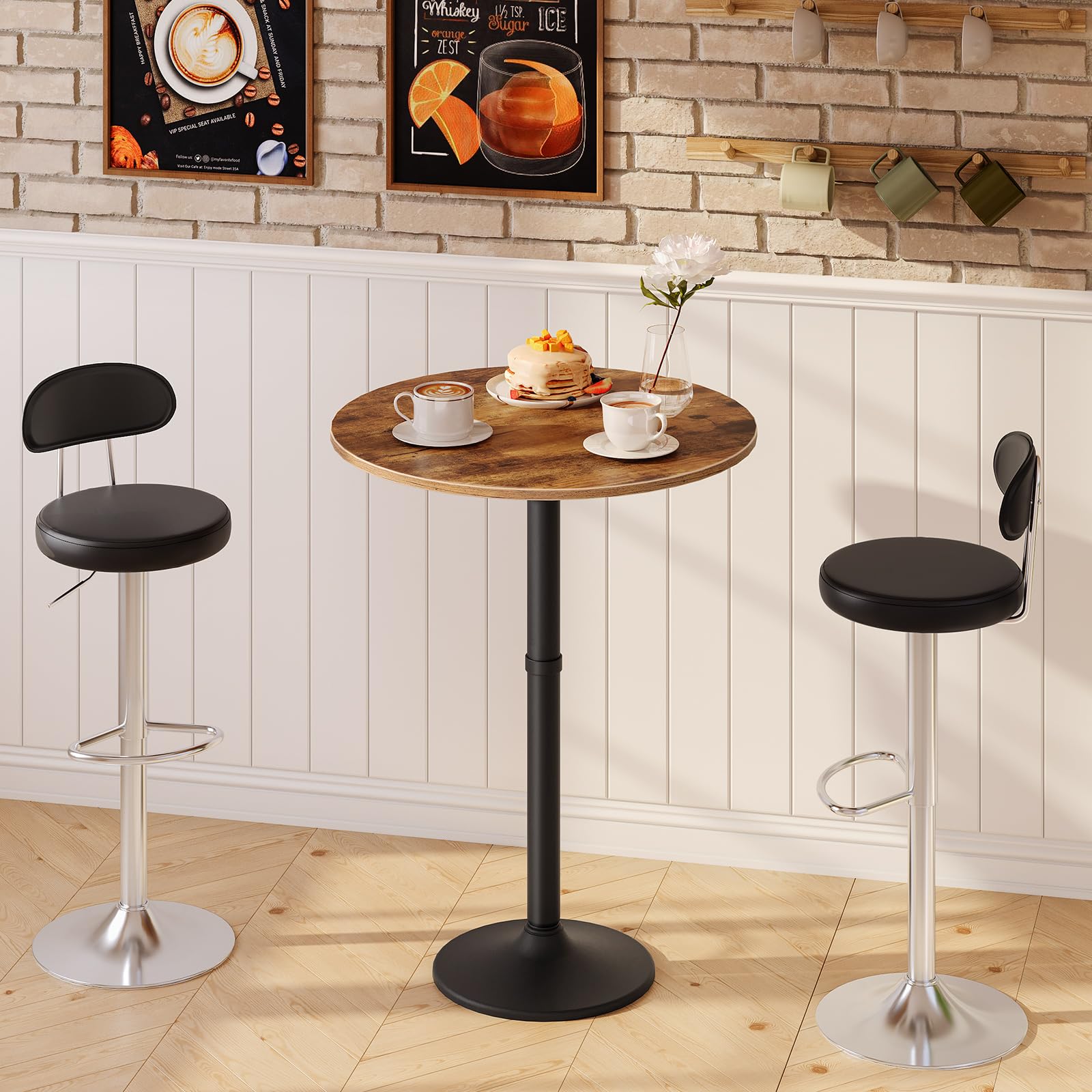 HOOBRO Round Bar Table, 35" Tall Pub Table, Cocktail Table with Base, Stable Counter Table with Non-Slip Base for Narrow Space, Bar Height Table for Kitchen, Easy to Assemble, Rustic Brown BF57BT01