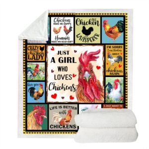 Juirnost Just A Girl Who Loves Chickens Blanket,Chicken Blanket Gift for Girls,Chicken Gifts Throw Blanket,Chicken Blankets,Life is Better with Chickens Blanket Funny Colorful Rooster Blankets 60"x50"