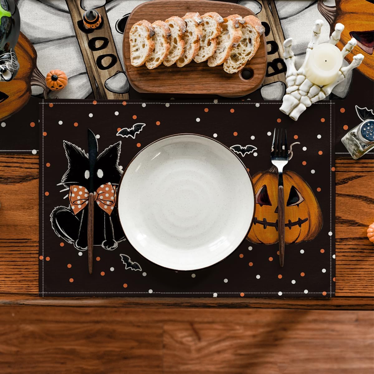 Artoid Mode Polka Dot Ghost Pumpkin Cat Boo Halloween Placemats Set of 4, 12x18 Inch Seasonal Fall Table Mats for Party Kitchen Dining Decoration