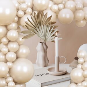 Pearl White Balloon Garland Double Stuffed Pearl White Beige Balloons 18/12/10/5 Inch Different Sizes for Baby Shower Birthday Wedding Bridal Shower Decorations Party Supplies