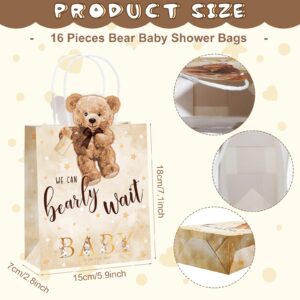 Tinlade 16 Pcs Teddy Bear Baby Shower Bags Paper Bear Party Bags with Handles We Can Bearly Wait Baby Shower Decorations Bear Baby Shower Favor Bags for Guests presents Supplies