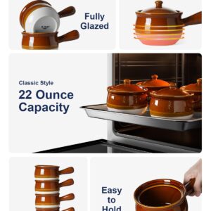 LE TAUCI French Onion Soup Bowls, 22 Ounces Soup Bowls with Handles, Soup Bowls with Lids for Soup, Cereal, Chilli, Beef Stew, French Onion Soup Crocks Oven Safe, Stackable Serving Bowls Set, Set of 4