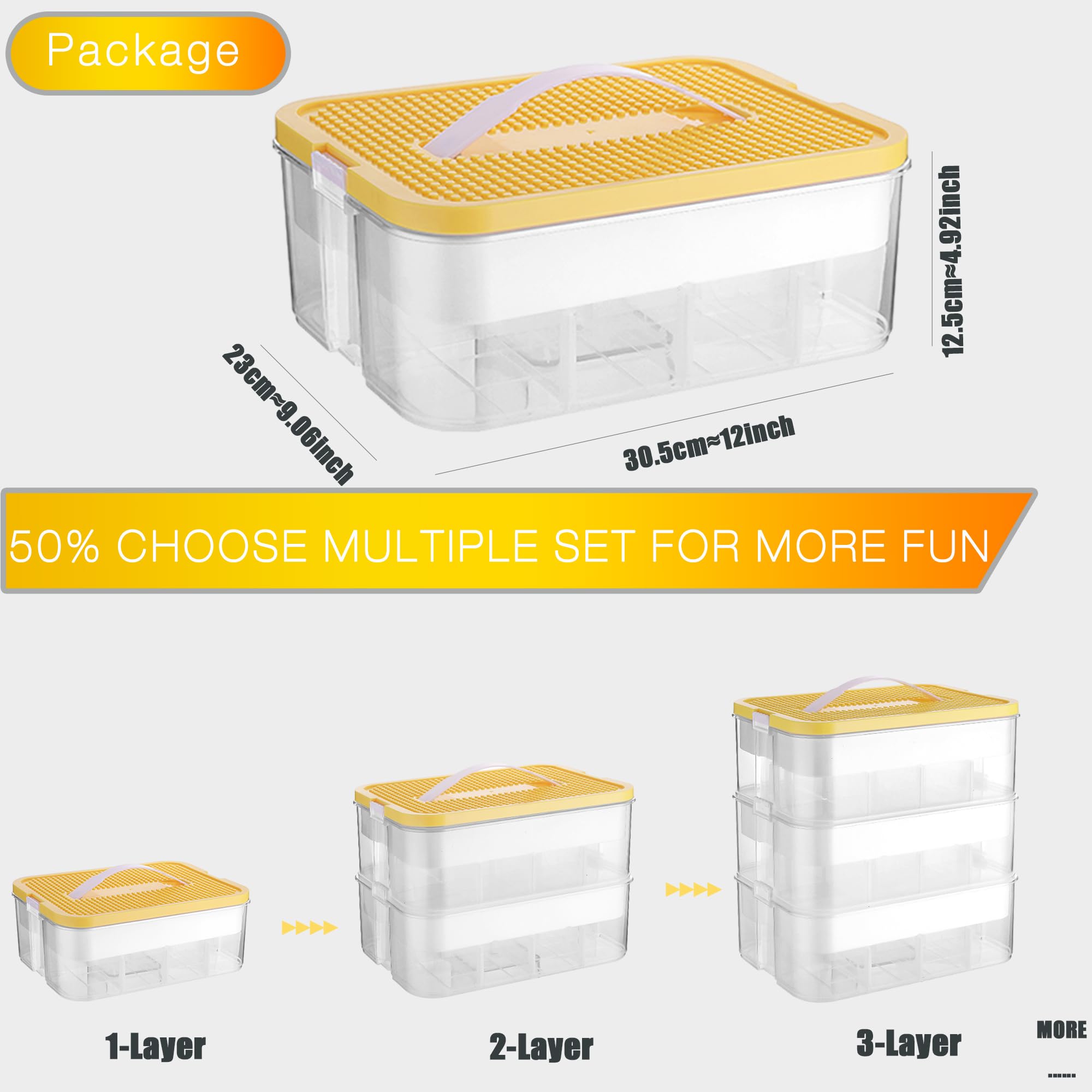 Kids Toy Storage Box for Lego Stackable Building Blocks Organizers Miniature Containers Bins with Base Plates Lids