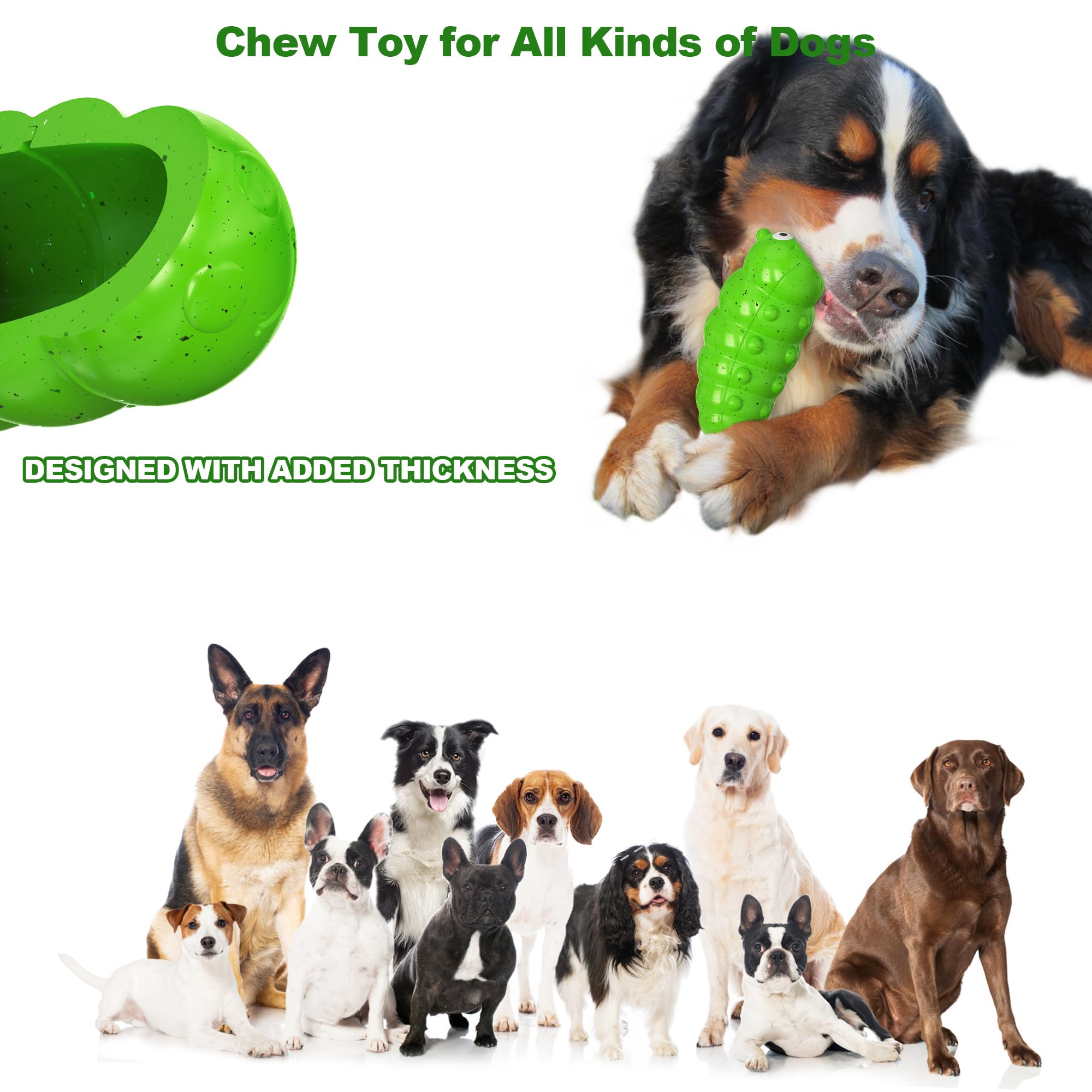 HONGEZEY Dog Toys for Aggressive Chewers, Interactive Squeaky Dog Toys, Indestructible Dog Chew Toy for Training and Cleaning Teeth, Durable Elasticity Dog Toys for Small Medium Large Breed (Green)