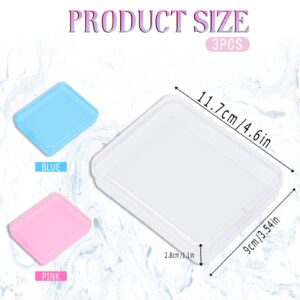 3 pieces Portable Travel Cotton Pad Holder,Bathroom Vanity Countertop Storage Organizer,Cotton Ball Holder Dispenser,Cosmetic Sponge Storage Box for Cotton Rounds, Swabs, Floss(Blue+Pink+Transparent)