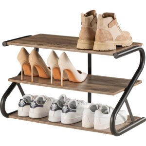 bwooracku shoe rack - multi-functional 3-tier z-shaped wooden storage organizer for shoes, entryway to garage & more(light rustic)