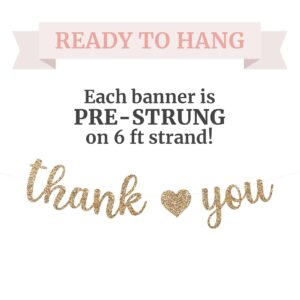 Pre-Strung Thank You Banner - NO DIY - Gold Glitter Thank You Banner - Pre-Strung Garland on 6 ft Strand - Wedding, Baby Shower, Engagement, Employee Appreciation Decorations. Did we mention no DIY?