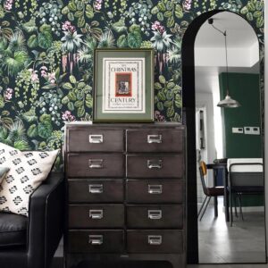 Ismoon Green Peel and Stick Wallpaper, Tropical Wallpaper Black/Green/Pink Contact Paper Jungle Leaf Wallpaper Peel and Stick Removable Wallpaper Vinyl Self Adhesive Wallpaper Waterproof