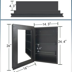 HESONTH 16"x26" Medicine Cabinet with Mirror Retro Bathroom Medicine Cabinet Organizer with Shelves Farmhouse Wall Mounted Hanging Rectangular Bathroom Mirror Cabinet Recess or Surface Mount