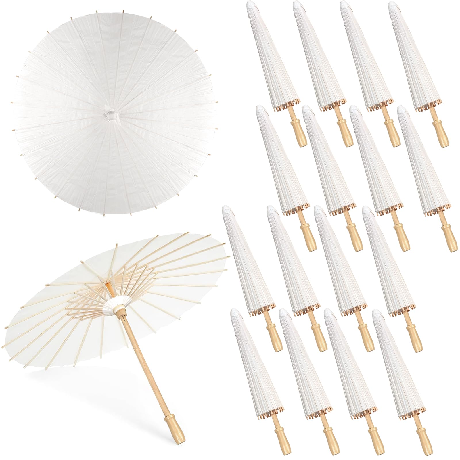 16 Pieces 33 Inches White Paper Umbrellas Parasol Paper Umbrella Chinese Japanese Oiled Paper Umbrella Decorative DIY Painting Oiled Paper Parasol Umbrella for Wedding Bridal Party Decor Photo Props