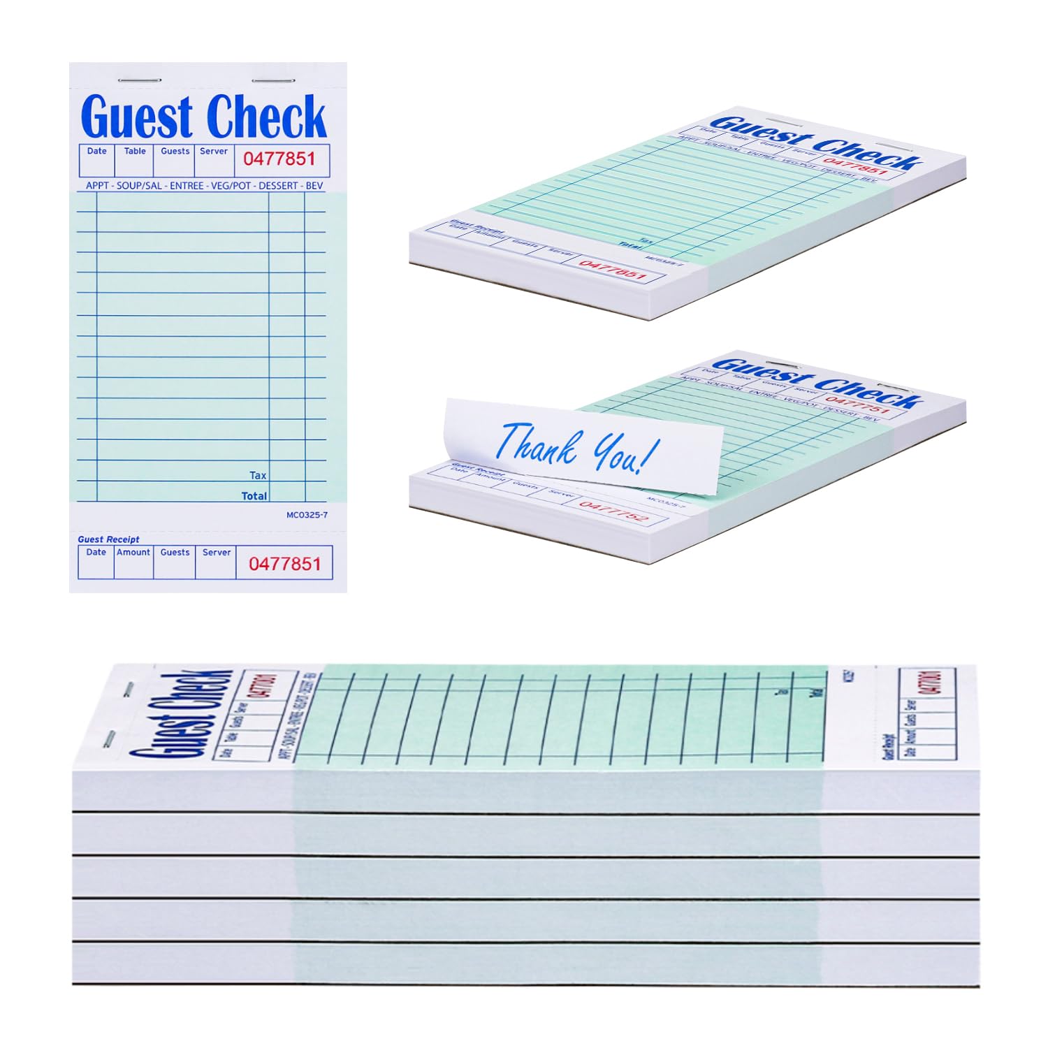 Methdic Guest Checks Server Note Pads 250 Orders Waitress Notepad for Restaurants (5 Books)