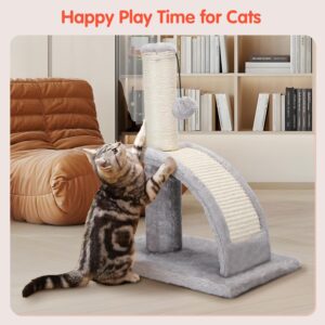 Nobleza Cat Scratching Post for Indoor Cats, Durable Natural Sisal Rope Cat Scratch Post with Cat Self Groomer, Sturdy Cat Scratcher Post for Kittens Small Cats with Funny Hanging Ball, Light Grey