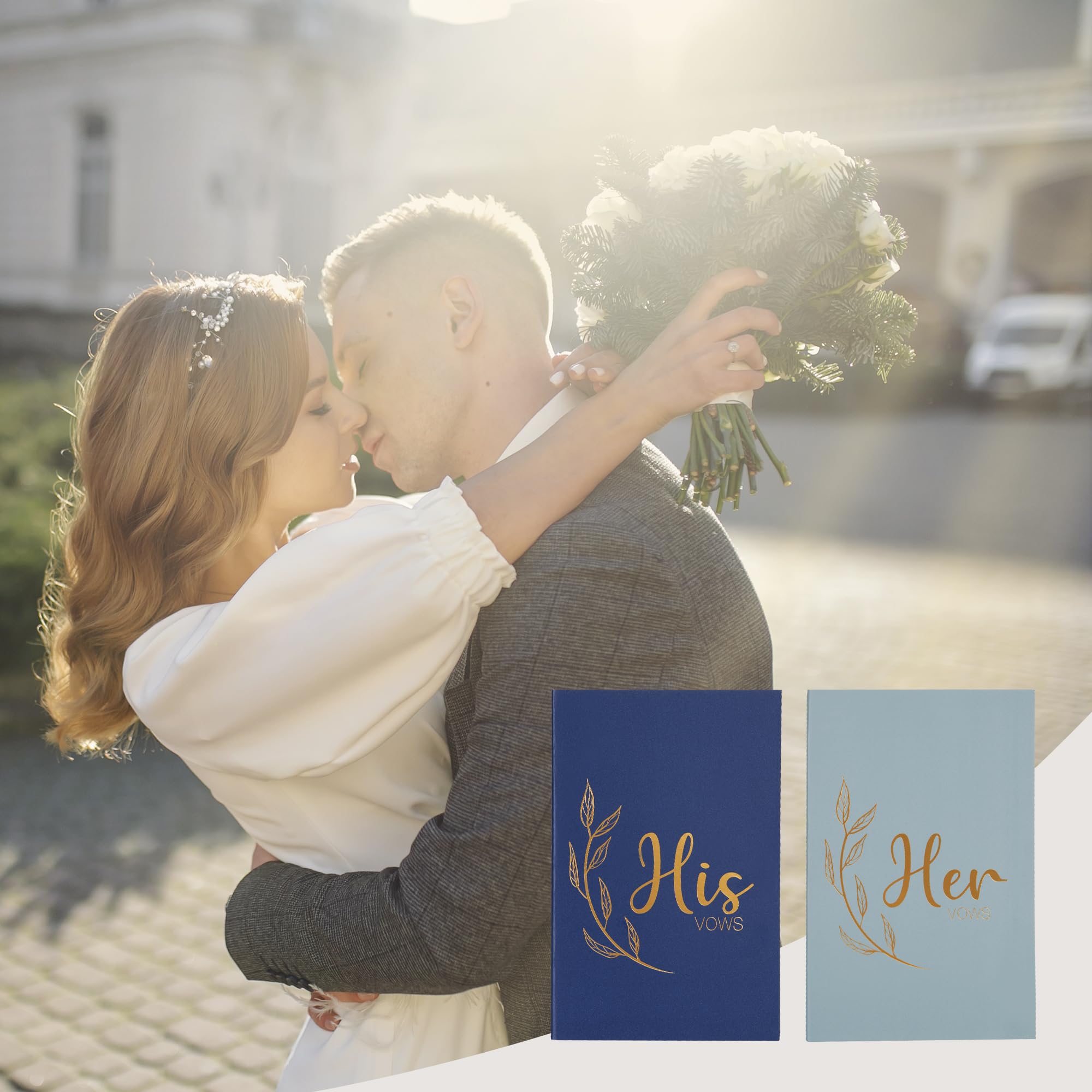 fusuu Wedding Vow Books - Vow Books His and Hers - Gold Foil Lettering with 28 Lined Pages – Bridal Shower Gifts - Peferct Addition for Your Wedding Day (Blue)