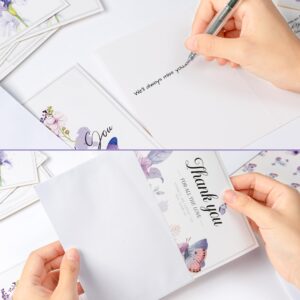 WATINC 60pcs Funeral Thank You Cards with Envelopes and Stickers, Purple Butterfly Bereavement Card Express Your Condolences, Memorial Sympathy Cards with Message Inside for Beloved Friends Family