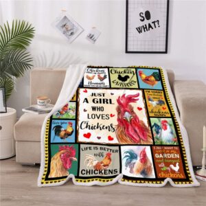 Juirnost Just A Girl Who Loves Chickens Blanket,Chicken Blanket Gift for Girls,Chicken Gifts Throw Blanket,Chicken Blankets,Life is Better with Chickens Blanket Funny Colorful Rooster Blankets 60"x50"