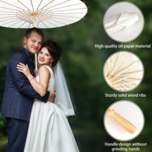 16 Pieces 33 Inches White Paper Umbrellas Parasol Paper Umbrella Chinese Japanese Oiled Paper Umbrella Decorative DIY Painting Oiled Paper Parasol Umbrella for Wedding Bridal Party Decor Photo Props