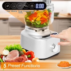 Homtone 16 Cup Food Processor, Aluminum-Diecast Food Processors, 5 Preset Modes Vegetable Chopper Electric, 8 Blades 11 Functions for Home Use, Stepless Speed Control, 650W, Sliver