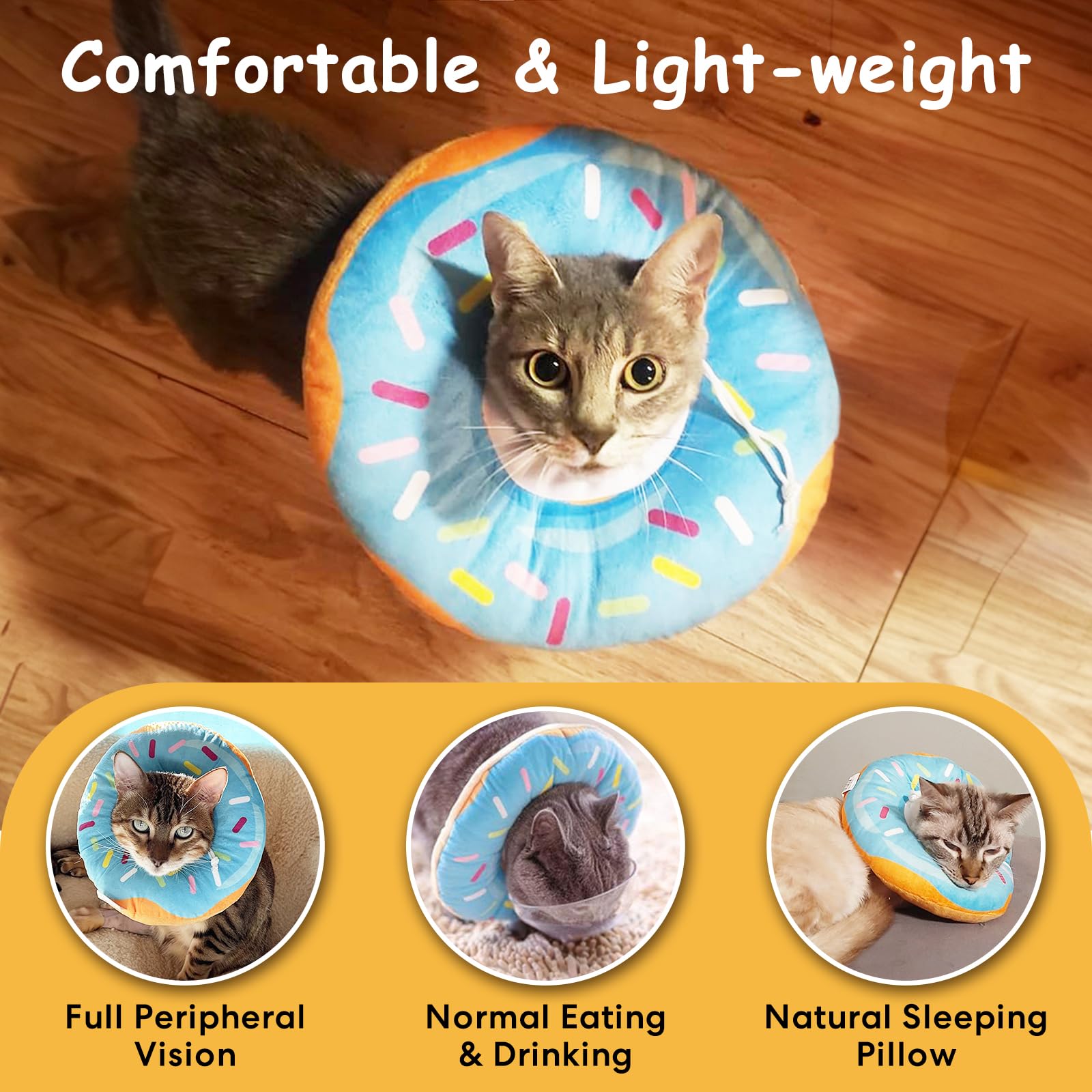 3 Pieces Cat Cone Collar Soft, Cat Donut Collar, Adjustable Cat Surgery Collar for Wound Healing, Elizabeth Collars are Suitable for Cats, Kittens, Puppies, Puppies After Surgery