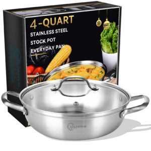 lolykitch 12 inch tri-ply stainless steel sauté pan with lid,4 qt hot pot, everyday pan,kadhai,induction cooking pan,jumbo cooker,dishwasher and oven safe.