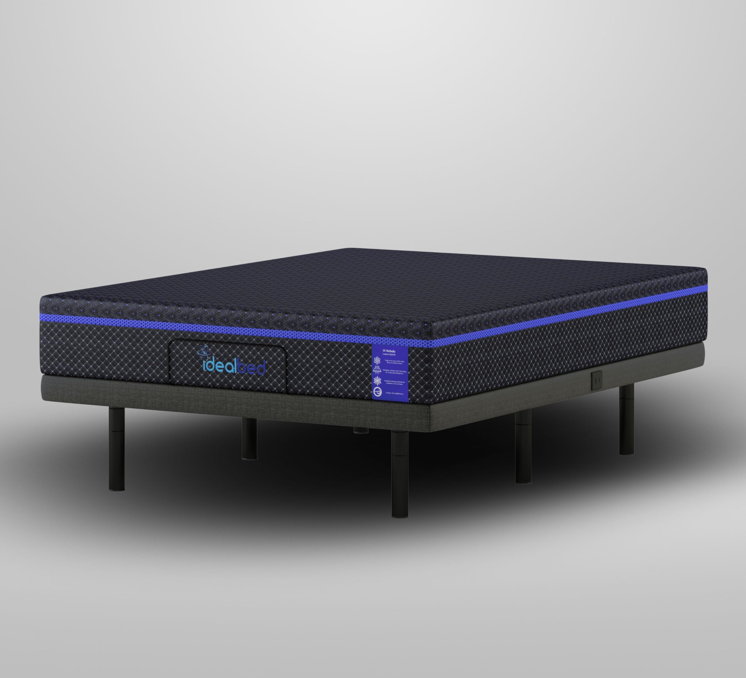 iDealBed S4 Nebula Luxury Hybrid Mattress + 7i Custom Adjustable Bed Sleep System, Comfort, Cooling & Support, Silent Performance, Lumbar Support, Pillow Tilt (Medium Firm, Queen)