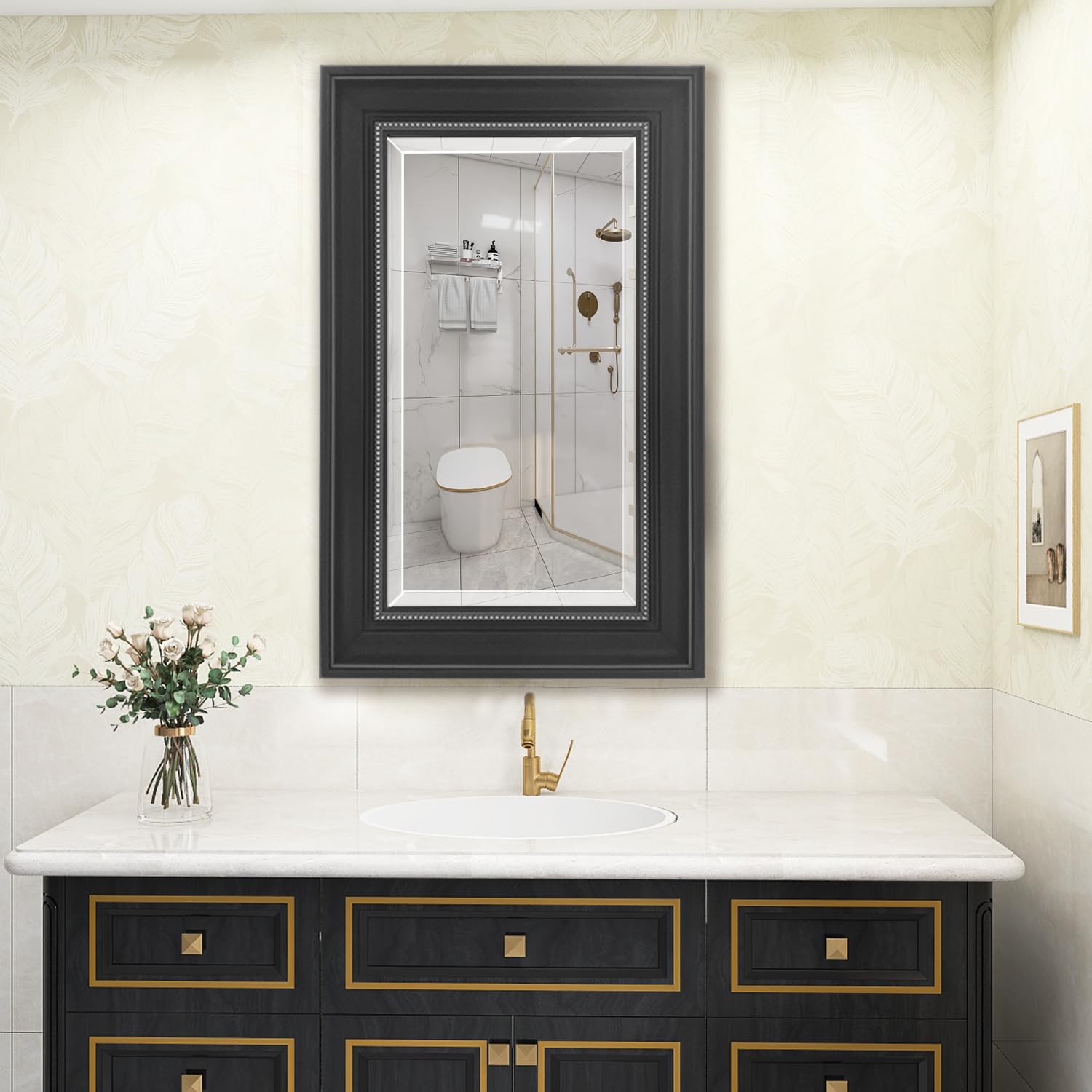 HESONTH 16"x26" Medicine Cabinet with Mirror Retro Bathroom Medicine Cabinet Organizer with Shelves Farmhouse Wall Mounted Hanging Rectangular Bathroom Mirror Cabinet Recess or Surface Mount