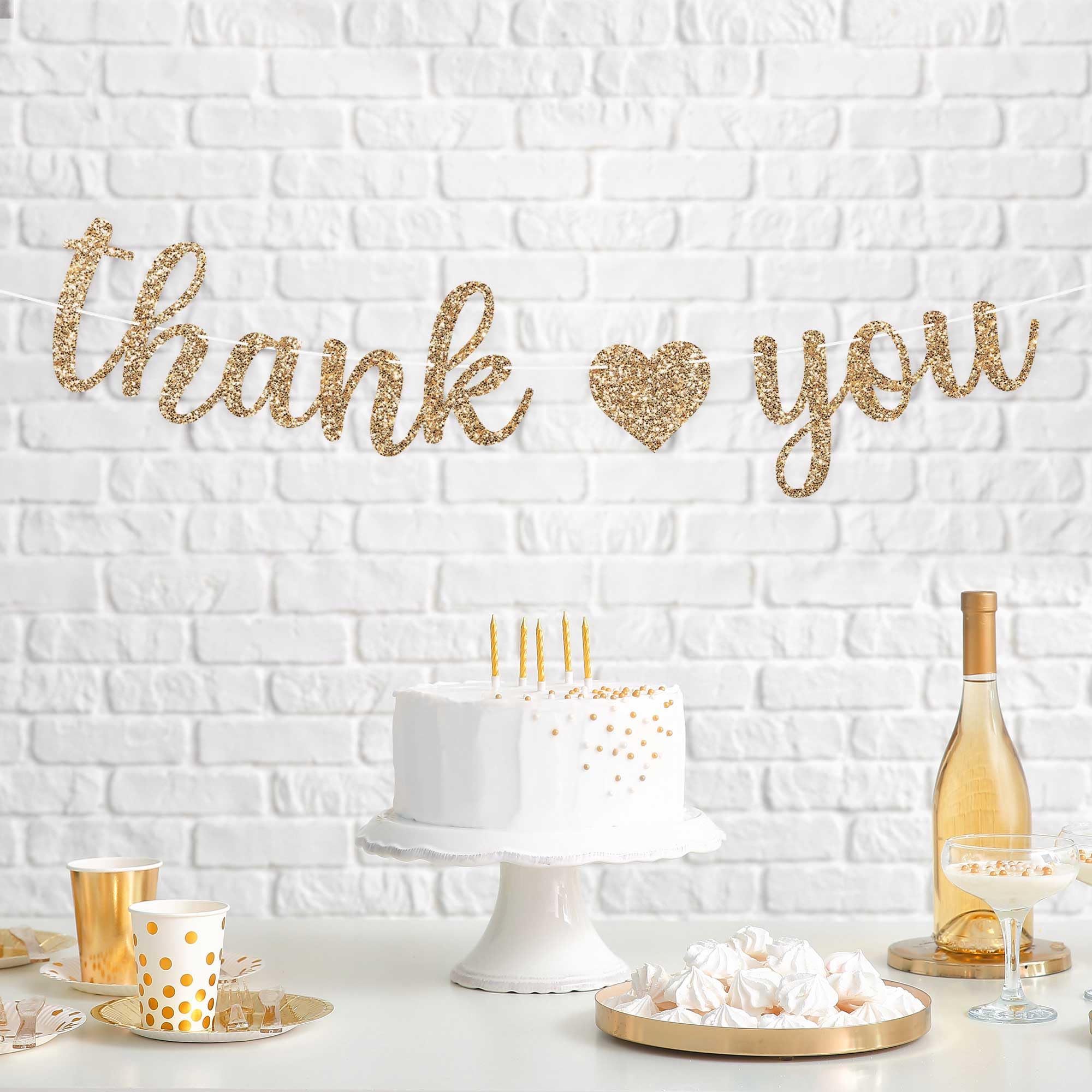 Pre-Strung Thank You Banner - NO DIY - Gold Glitter Thank You Banner - Pre-Strung Garland on 6 ft Strand - Wedding, Baby Shower, Engagement, Employee Appreciation Decorations. Did we mention no DIY?