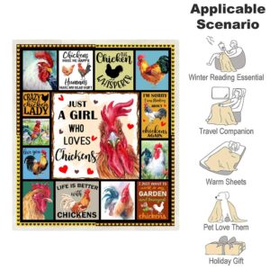 Juirnost Just A Girl Who Loves Chickens Blanket,Chicken Blanket Gift for Girls,Chicken Gifts Throw Blanket,Chicken Blankets,Life is Better with Chickens Blanket Funny Colorful Rooster Blankets 60"x50"