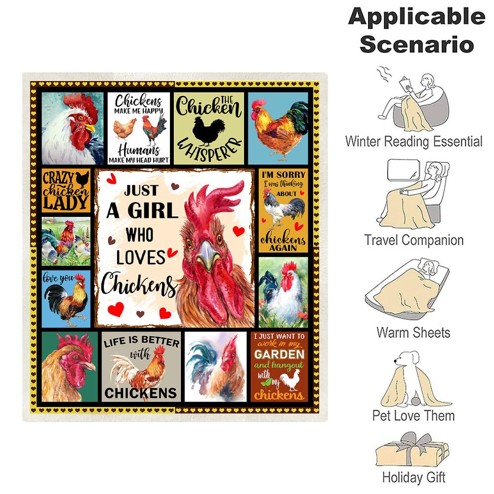 Juirnost Just A Girl Who Loves Chickens Blanket,Chicken Blanket Gift for Girls,Chicken Gifts Throw Blanket,Chicken Blankets,Life is Better with Chickens Blanket Funny Colorful Rooster Blankets 60"x50"