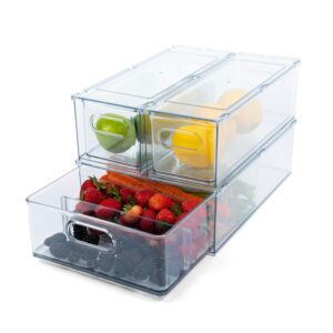 Tidy Tools Clear Refrigerator Organizer Bins For Pantry Organization and Food Storage, Stackable Plastic Storage Bins With Pull-Out Drawer – Kitchen and Pantry Storage Containers, 3 Pack