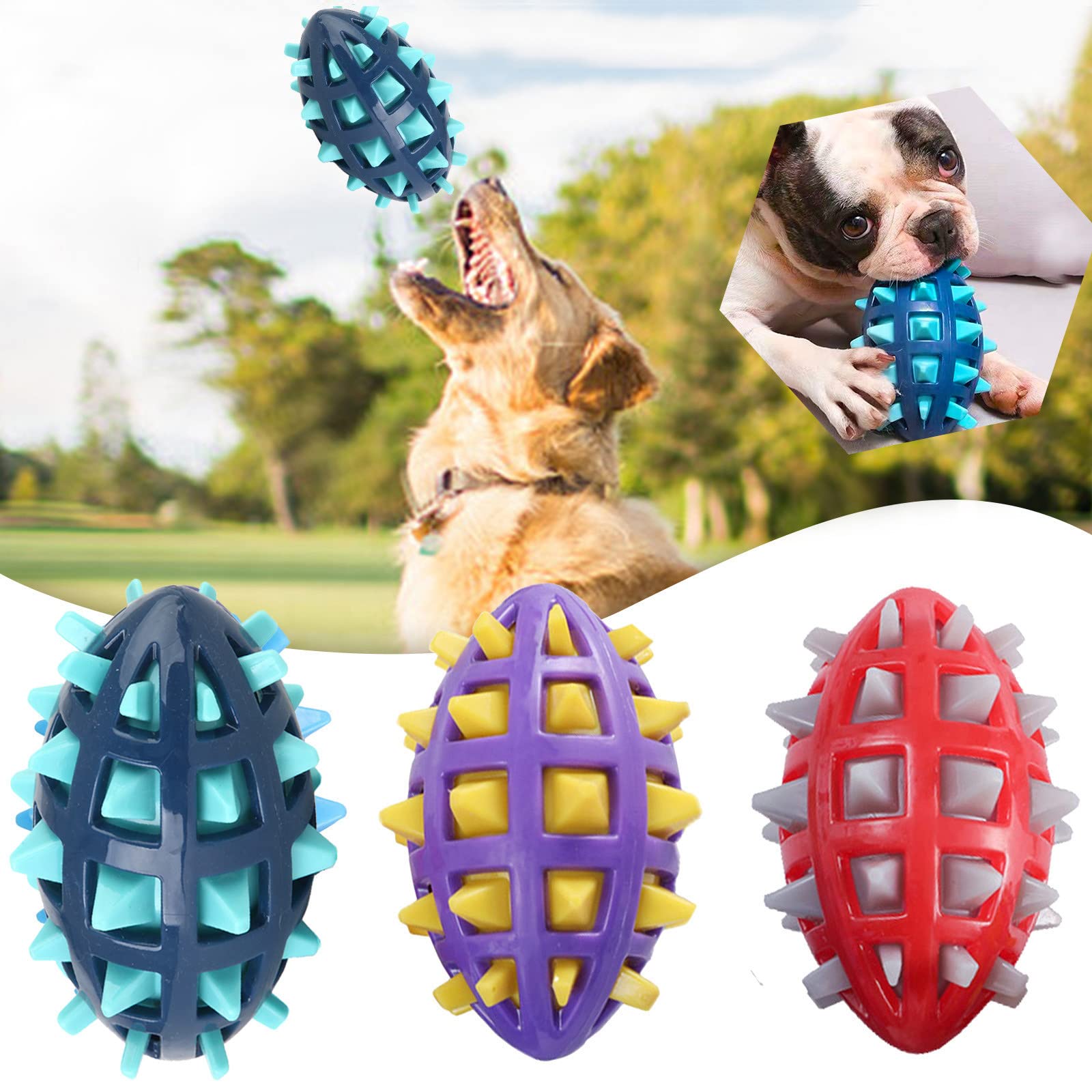 HDPPNQ Indestructible Squeaky Dog Toys for Aggressive Chewers, Dog Chew Toys for Large Dogs,Rubber Puppy Chew Ball with Squeaker Almost Indestructible