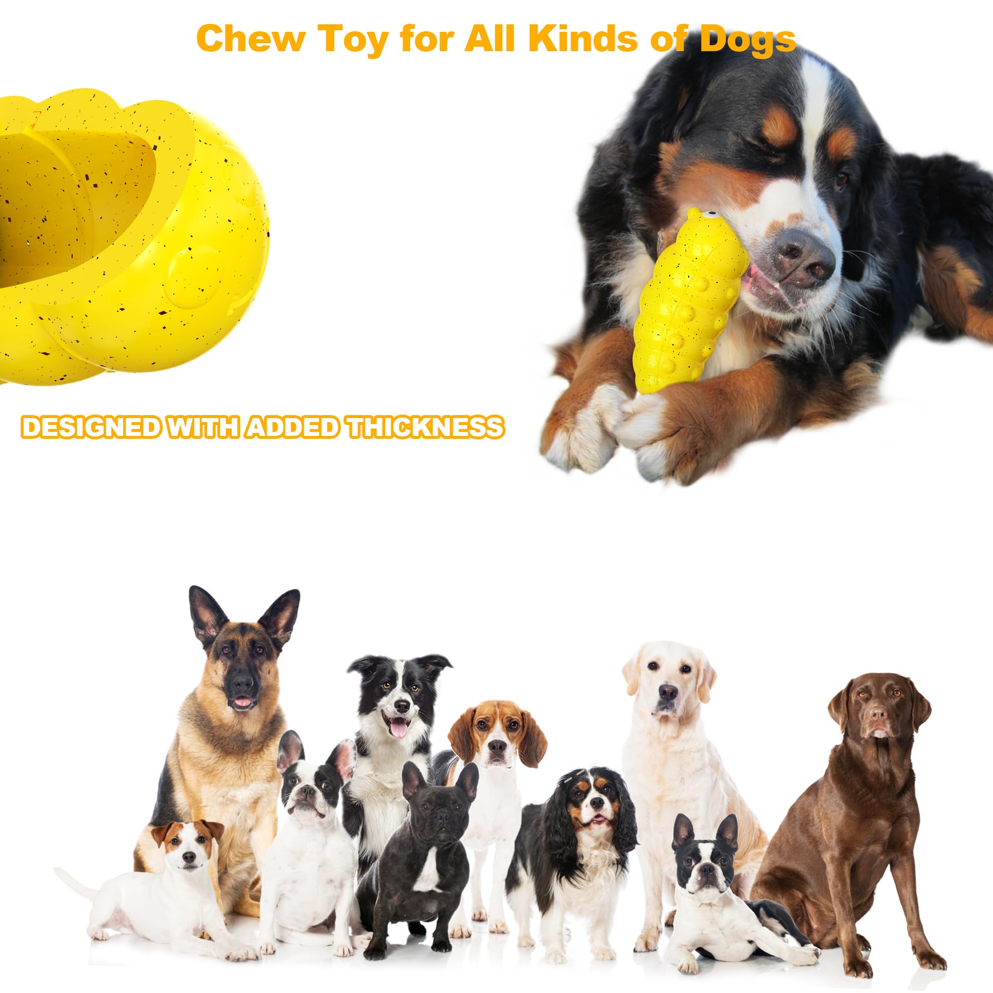 HONGEZEY Dog Toys for Aggressive Chewers, Interactive Squeaky Dog Toys, Indestructible Dog Chew Toy for Training and Cleaning Teeth, Durable Elasticity Dog Toys for Small Medium Large Breed (Yellow)