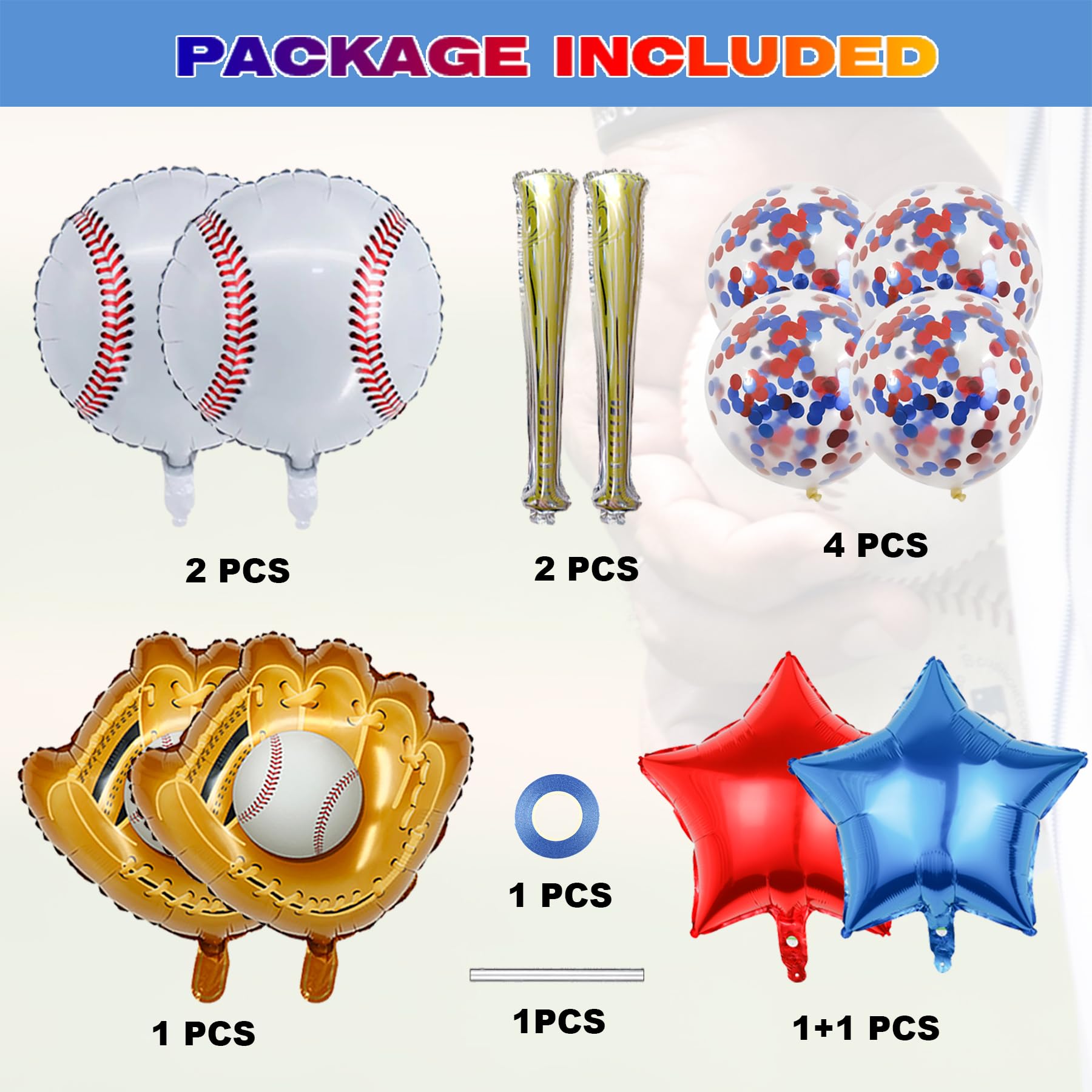 Baseball Party Balloons,Baseball Glove Jumbo Foil Mylar Balloon Baseball Bat Balloons for Birthday Sports Theme Supplies,Confetti Red and Blue white Foil Balloon Supplies Baby Shower Party Decoration