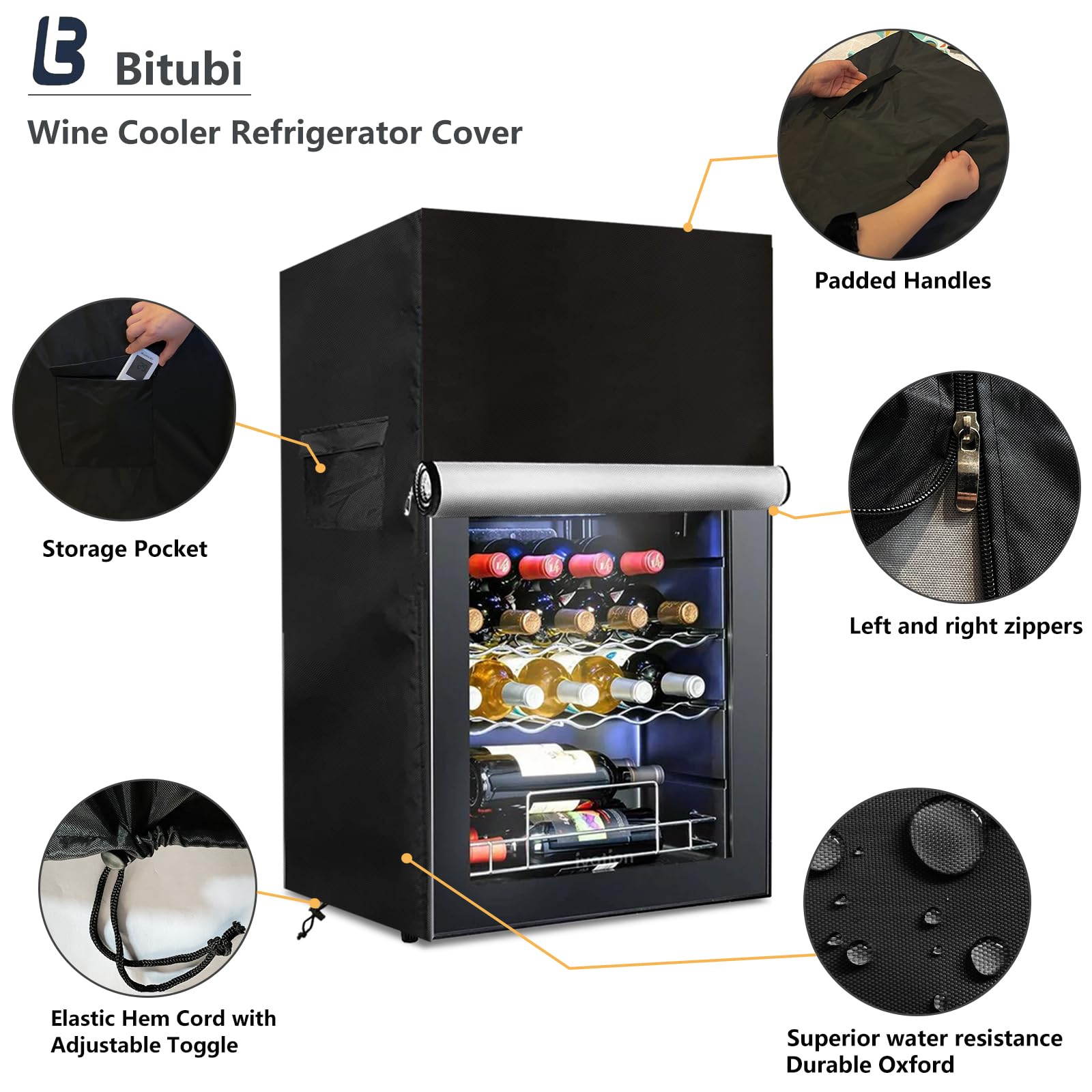 Bitubi Wine Cooler Refrigerator Cover,Outdoor Fridge Cover – Waterproof, Dustproof, Sun-Proof, 20" W x 20" D x 33" H. Suitable for most 32-36 Bottle Beer or Wine Mini Fridge (Black)