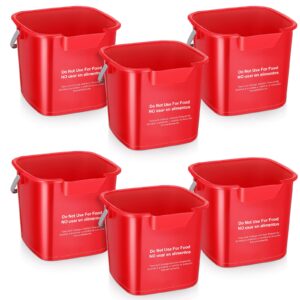 uiifan 6 pcs 8 quart cleaning bucket small sanitizing square bucket detergent pail for home commercial restaurant kitchen office school (red)