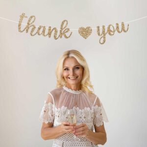 Pre-Strung Thank You Banner - NO DIY - Gold Glitter Thank You Banner - Pre-Strung Garland on 6 ft Strand - Wedding, Baby Shower, Engagement, Employee Appreciation Decorations. Did we mention no DIY?